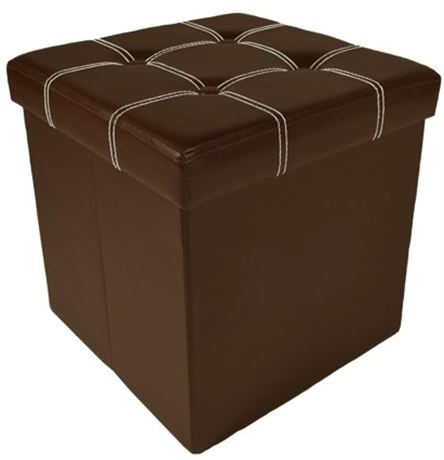 15 inch Collapsible Storage ottoman, line, brown