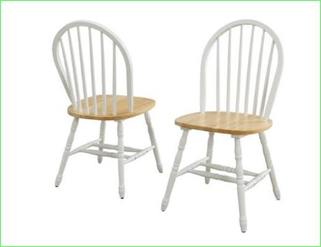 BH&G Autumn Lane Windsor Solid Wood Chairs, White & Oak 2PK
