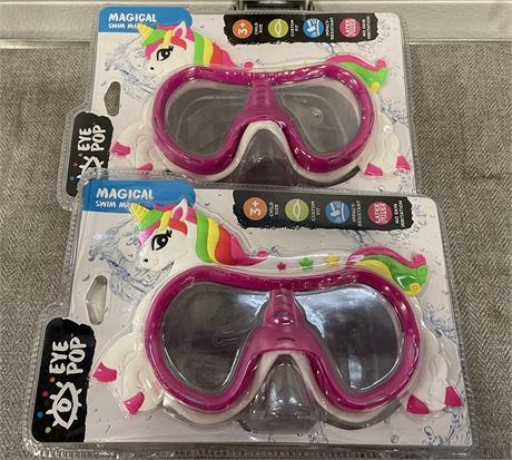 (2) Eye Pop Pink Kids Swim Goggles,  Unicorn Character
