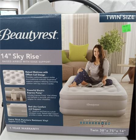 Beautyrest Sky Rise 14 Inch twin Air Mattress with A/C Pump, TWIN