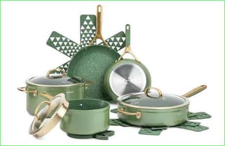 Thyme & Table Nonstick Supreme Cookware, 12-Piece Set, Olive