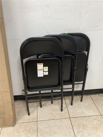 Lot of (THREE) Folding metal chairs, black