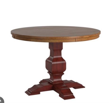 48" Round Pedestal Table with 4 oak finish Metal Chairs