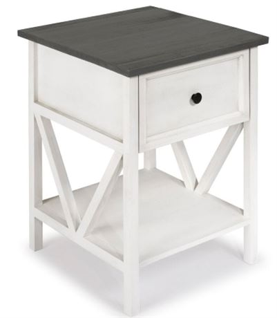 Walker Edison 19" 1-drawer side table, white wash grey (2)