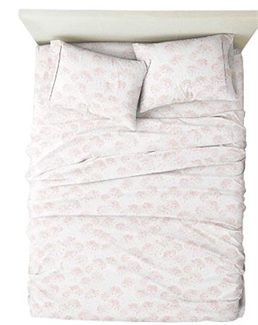 Premium Flower Bunch 4 Piece Flannel Bed Sheet Set, King, Pink