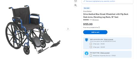 Drive   Medical Blue Streak Wheelchair with Flip Back Desk Arms, Elevating Leg R