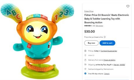 Fisher Price DJ Bouncin' Beats Electronic Baby & Toddler Learning Toy