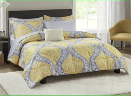 Mainstays Yellow Damask 8 Piece Bed in a Bag Bedding Set, Full