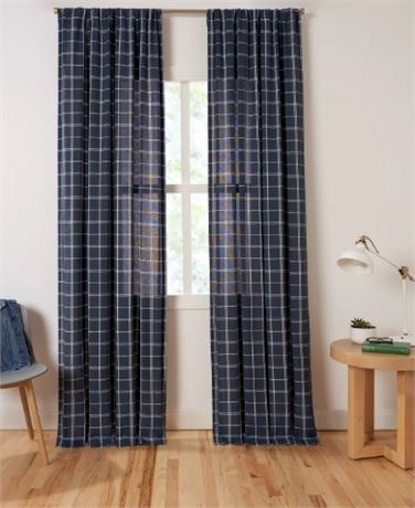 Gap Home Light Filtering Cotton Rod Pocket Window Curtain Pair Blue/White 48x84