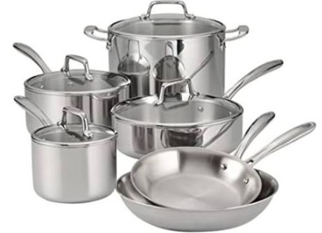 Tramontina Stainless Steel Tri-Ply Clad 10-Piece Cookware Set, Glass Lids, 80116