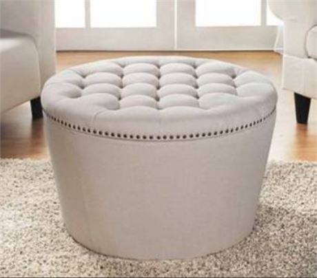 Better Homes and Gardens Round Tufted Storage Ottoman with Nailheads, Gray