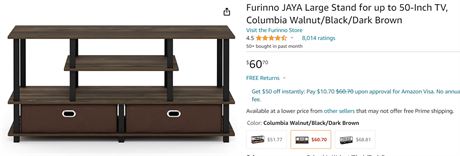 Furinno JAYA Large TV Stand for up to 55-Inch TV with Storage Bin, Columbia Waln