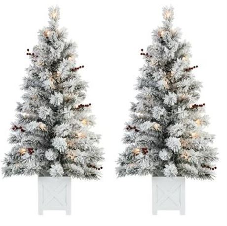 Holiday Time Set of 2 Pre-lit Flocked Christmas Trees