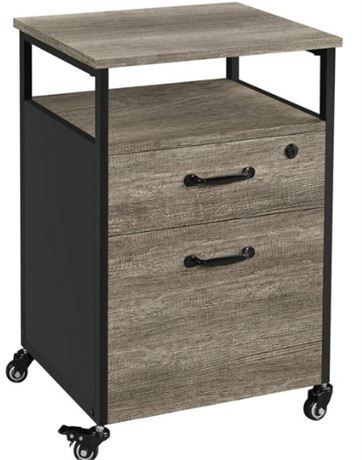 Yaheetech Mobile File Cabinet with 2 drawers, Black/Taupe Brown