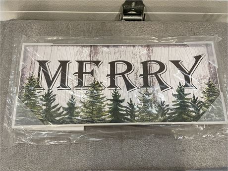 Stupell Industries Merry Text Rustic Winter Forest Pine Trees Unframed Art