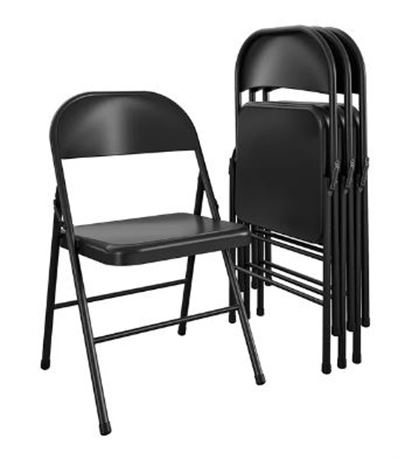 Lot of (TWO) Boxes of 4 pack Black Steel Folding Chairs, TOTAL OF 8 chairs