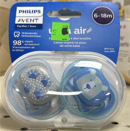 Philip Avent Pure Air two pack of pacifiers, 6-18 mos