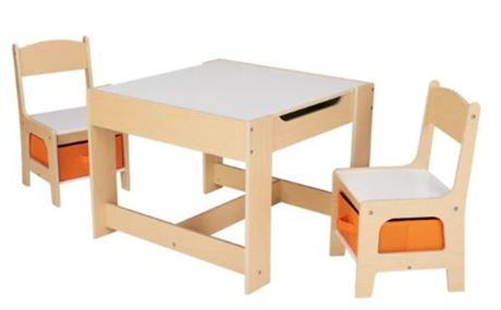 Senda Kids Wooden Storage Table and Chairs Set, Natural Color, Melamine, 3 Piece