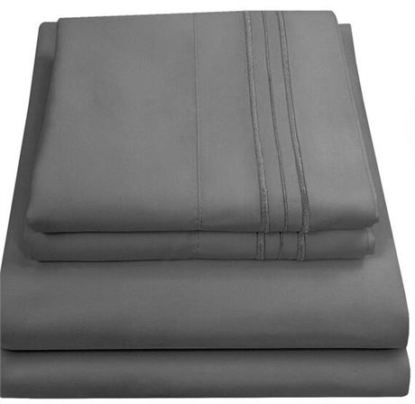 3-Piece Gray Solid Color Microfiber Twin XL Sheet Set