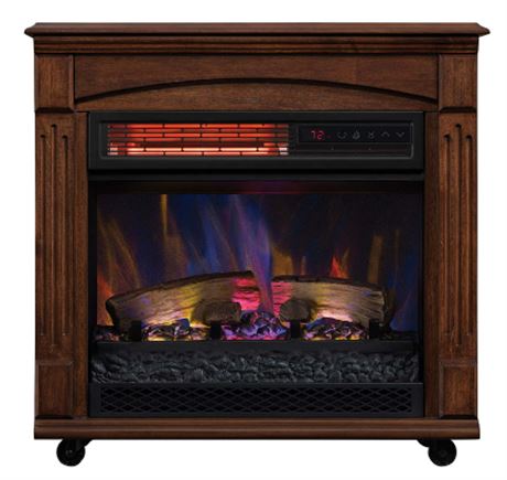 Chimney Free Rolling Mantel Electric Fireplace with infrared Quartz heater