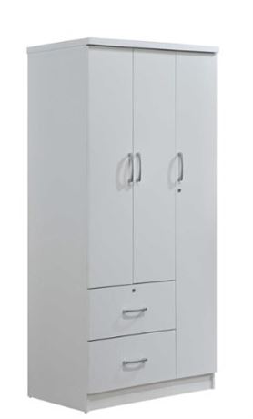 Hodedah 3 Door Bedroom Armoire with Drawers, White Finish