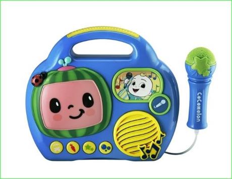 EKids Cocomelon Toy Singalong Boombox w/Mic Built-in Music and Flashing Ligh