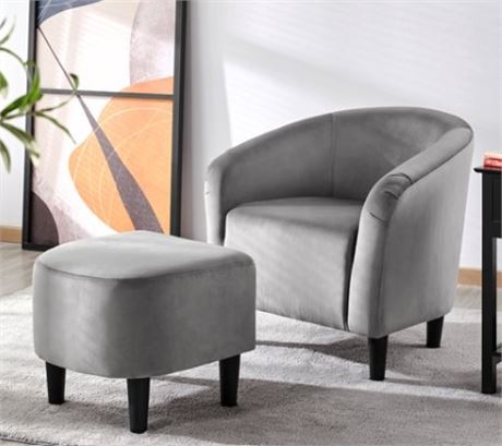 Alden Design Velvet Tub Chair with Ottoman, Gray