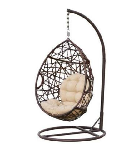 Noble House Vienna Wicker Hanging Egg Chair with Cushion and Stand - Brown