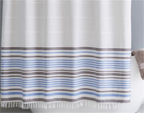 BHG Blue Turkish Stripe Shower Curtain