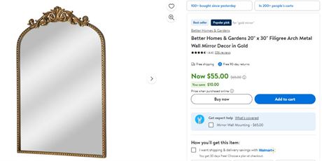Better   Homes & Gardens 20 x 30 Filigree Arch Metal Wall Mirror Decor in Gold