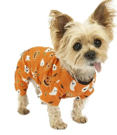 Vibrant Life Halloween Dog Clothes, Orange Pumpkin Ghost Pajama, for Dogs or Cat
