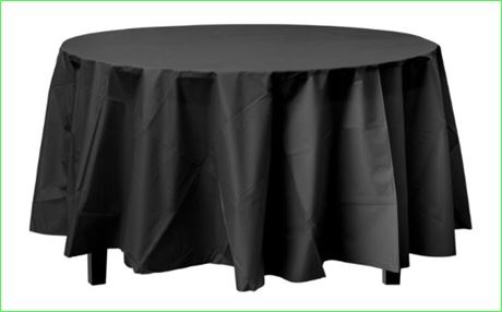 (4) Black Plastic Round Tablecloths, 84in, 2ct