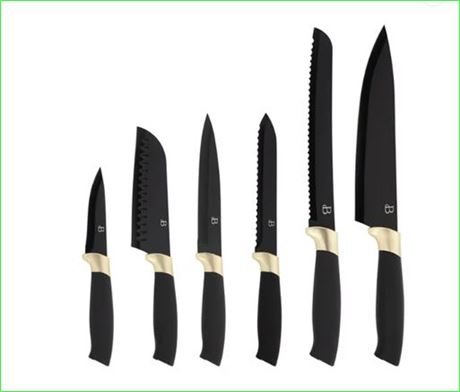 Beautiful 6pc  Stainless Steel Knife Set in Black Champagne Gold