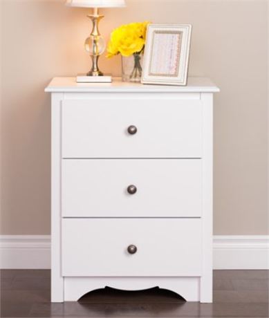 Prepac Monterey Classic Tall 3 drawer nightstand, white