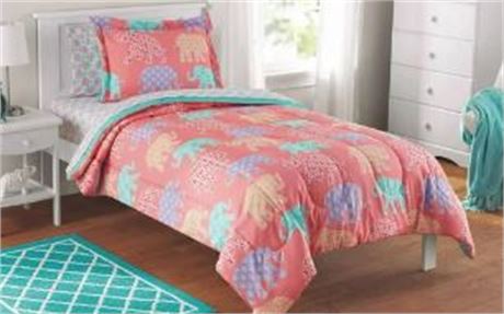 Your Zone 5 piece Comforter set, Twin, Elephant Aqua