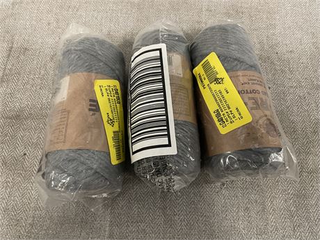(3) Rolls Lion Yarn rolls, 7 oz, 77 yds, gray