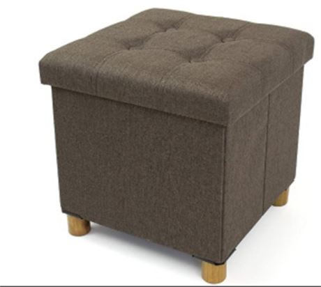 Humble Crew Collapsible Cube Storage Ottoman Foot Stool with Tray, Brown 16"x16"