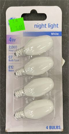 Lot of (3)  GE Incandescent Night Light Bulbs, 4 Watts, C7 Bulbs, Small Base, Fr