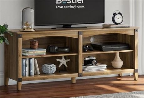 Bestier Farmhouse TV Stand for TVs up to 65",Retro Oak