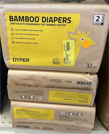 (3) Dyper Premium Bamboo Diapers, Size 2, 32 ct, Ttl of 96 diapers