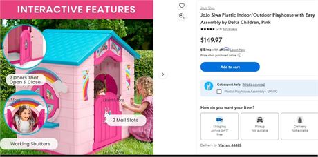 JoJo Siwa Plastic Indoor/Outdoor Playhouse with Easy Assembly by Delta Children,