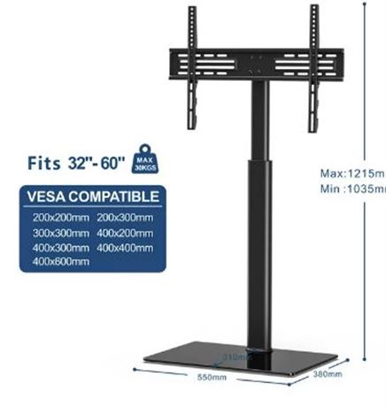 FITUEYES Universal TV Stand Base with Swivel Mount Height Adjustable for 32 to 6