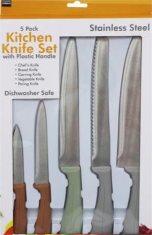5 Pack Stainless Steel Kitchen Knife Set with Plastic Handle