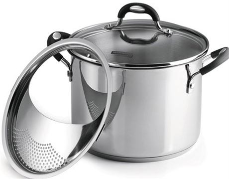 Tramontina Lock-N-Drain Stainless Steel 6 Quart Covered Stock Pot, 3 Count
