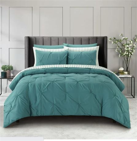Sharper Image 9-Piece Teal Down Alternative Pintuck Bed-in-a-Bag Set, Full