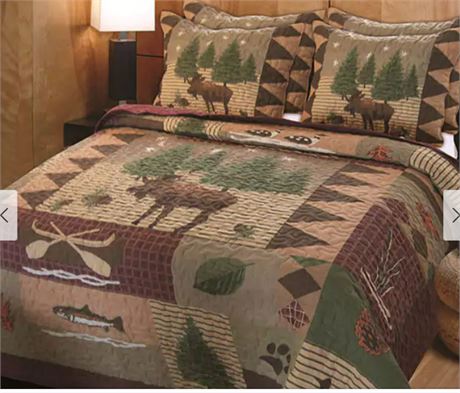 Greenland Home Fashions Moose Lodge Quilt Set, FULL/QUEEN