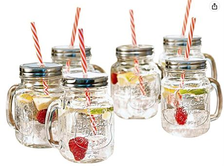 Estillo Glass Mason Jars with straws, set of 6
