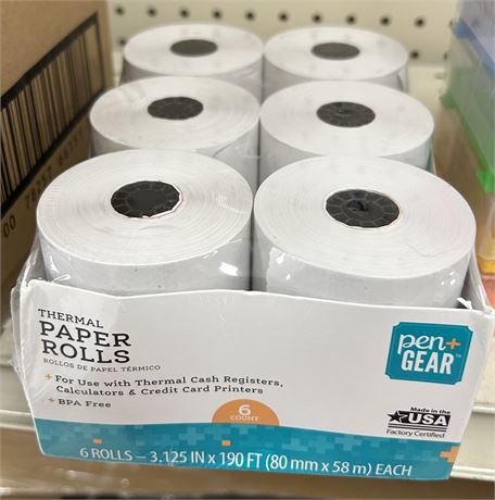 Pen+Gear Thermal Paper Rolls, 6 pack, 3.125"x190 ft