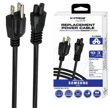 Xtreme 3   Prong 10ft Replacement Power Cable for Samsung and LG Computers, TV,