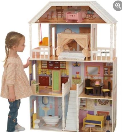KidKraft Savannah Wooden Dollhouse, over 4 feet Tall with Porch Swing and 14 Acc